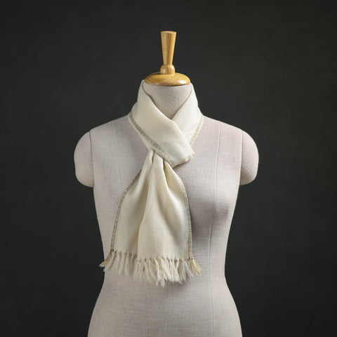 White - Kumaun Handwoven Pure Merino Wool Scarf 205