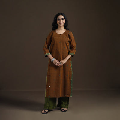 Mangalagiri Pure Handwoven Cotton Mirror Work Straight Kurta for women 09