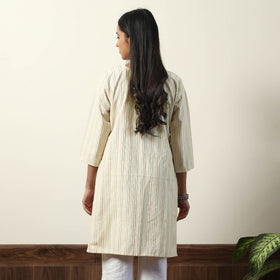 Beige - Jhiri Handloom Cotton Straight Short Kurta