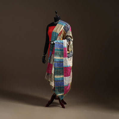 Bengal Hand Embroidery Patchwork Reversible Silk Kantha Dupatta 43