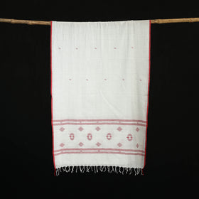 White - Burdwan Jamdani Handloom Cotton Stole with Tassels 12