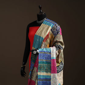 Bengal Hand Embroidery Patchwork Reversible Silk Kantha Dupatta 43