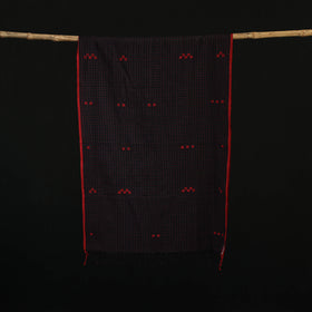 Black - Burdwan Jamdani Handloom Cotton Stole with Tassels 11