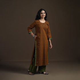 Mangalagiri Pure Handwoven Cotton Mirror Work Straight Kurta for women 09