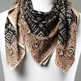 Black Pedana Kalamkari Block Printed Natural Dyed Cotton Scarf