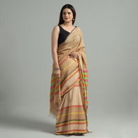 Brown - Bengal Woven Border Handloom Pure Cotton Saree 37