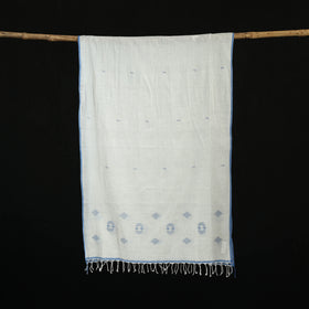 White - Burdwan Jamdani Handloom Cotton Stole with Tassels 10