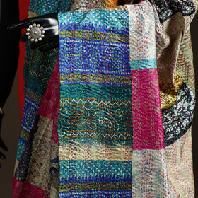 Bengal Hand Embroidery Patchwork Reversible Silk Kantha Dupatta 43