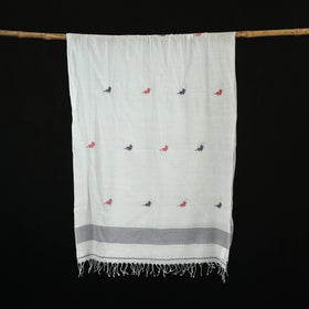 White - Burdwan Jamdani Handloom Cotton Stole with Tassels 09