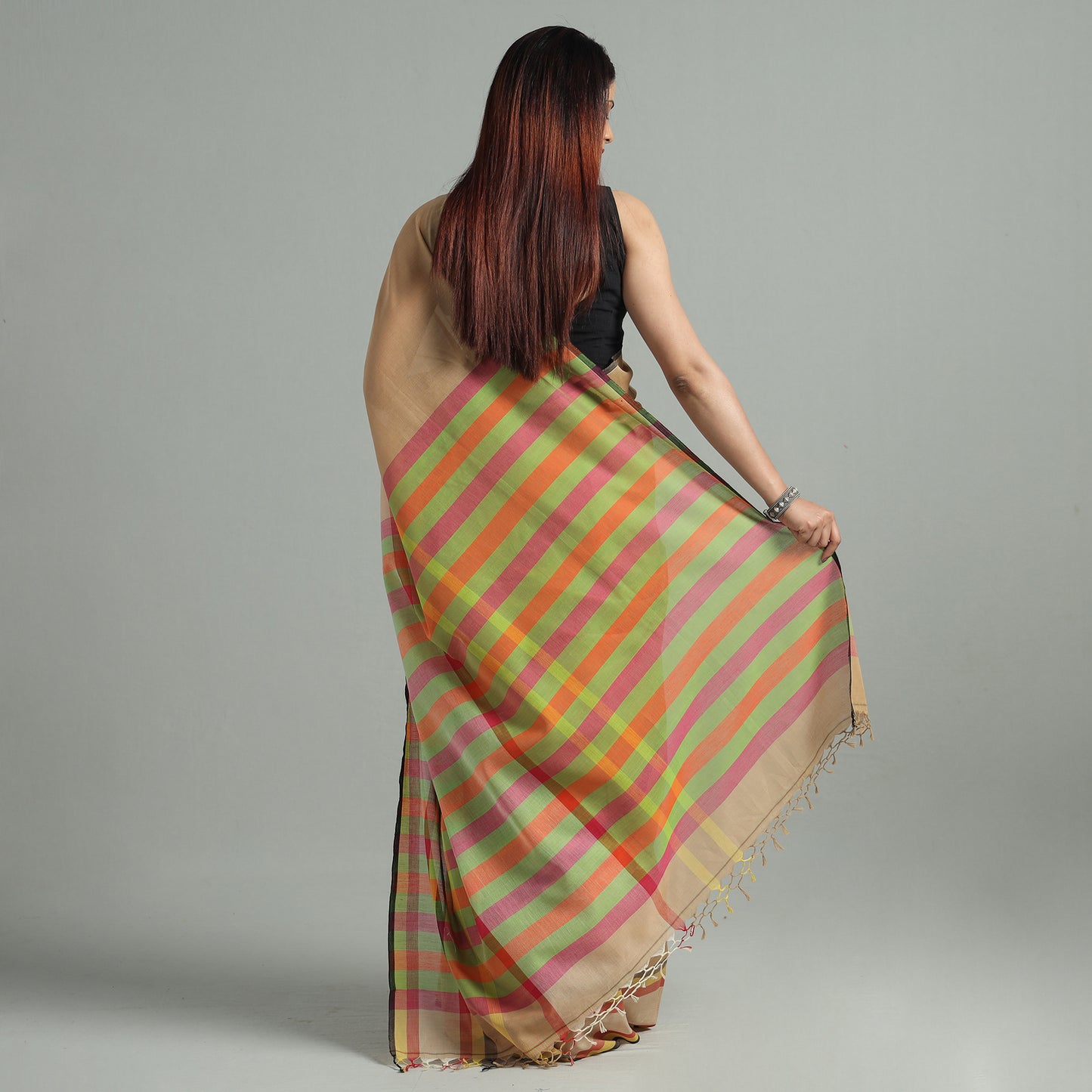 Brown - Bengal Woven Border Handloom Pure Cotton Saree 37