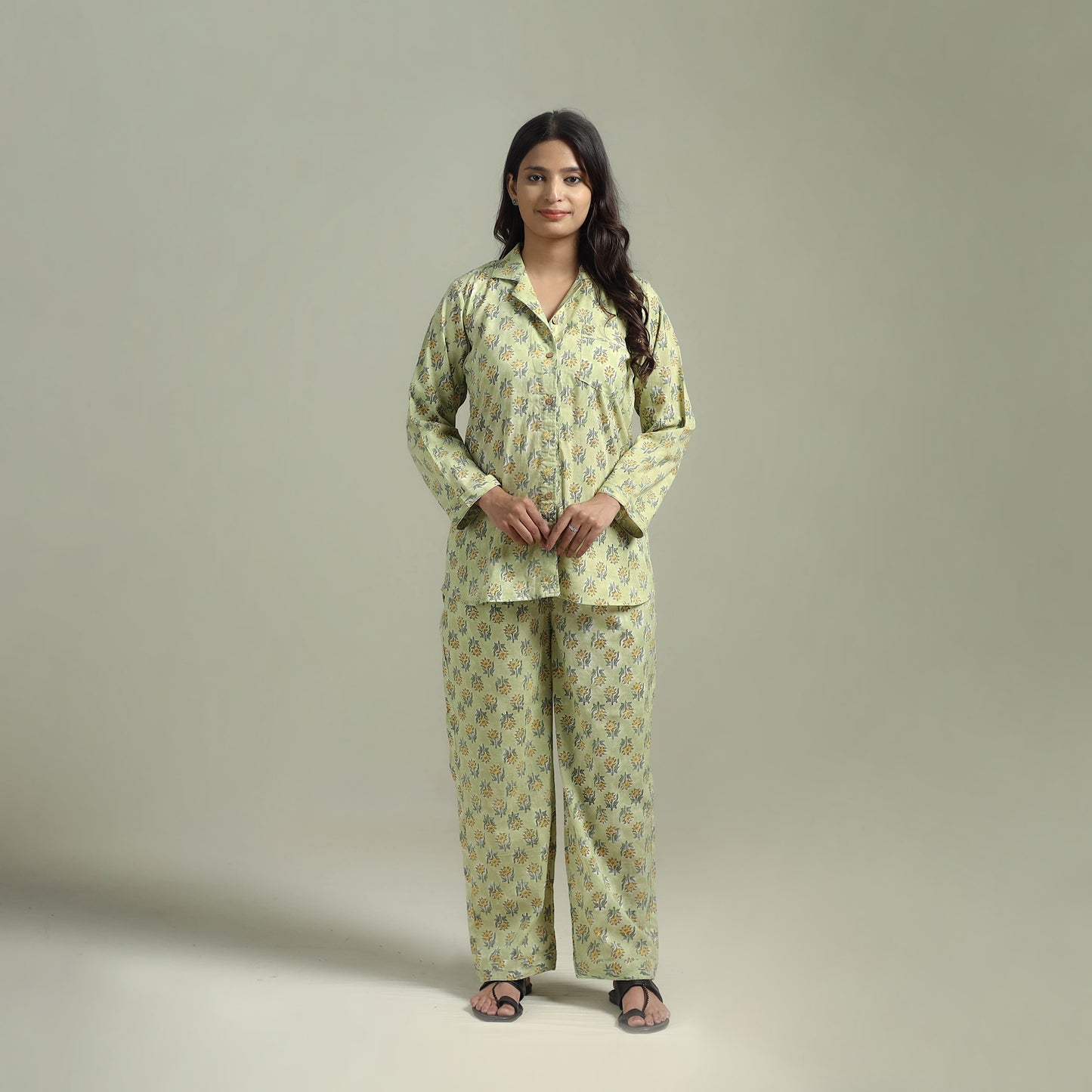Sanganeri Floral Printed Cotton Night Suit for Women 16