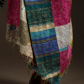Bengal Hand Embroidery Patchwork Reversible Silk Kantha Dupatta 43