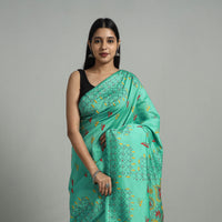 Green - Handcrafted Bengal Nakshi Kantha Work Silk Saree 30