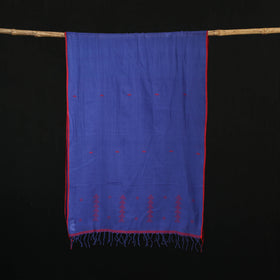 Blue - Burdwan Jamdani Handloom Cotton Stole with Tassels 08