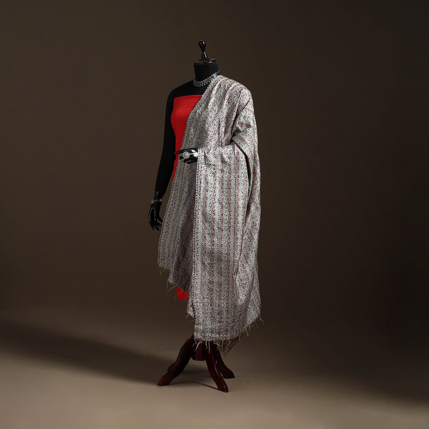 Bengal Hand Embroidery Patchwork Reversible Silk Kantha Dupatta 43