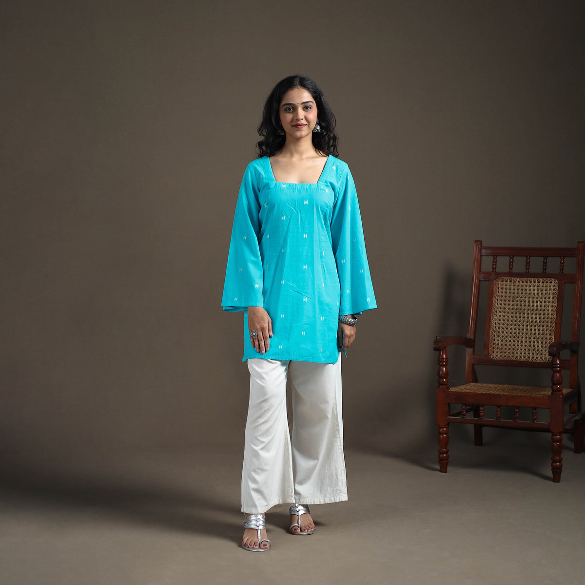 Jacquard Cotton Short Kurta for Women 36