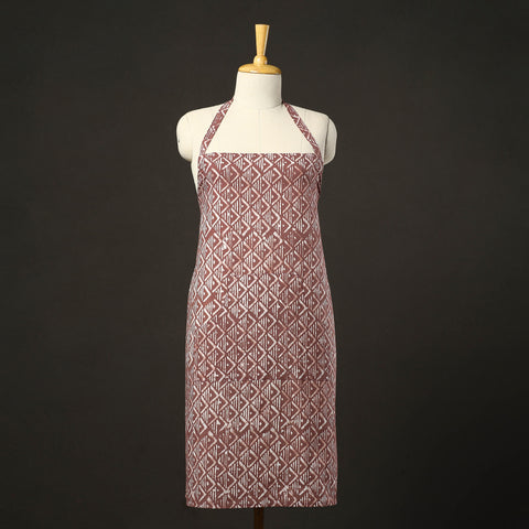 Brown - hand batik cotton apron with pocket 09 - handcrafted