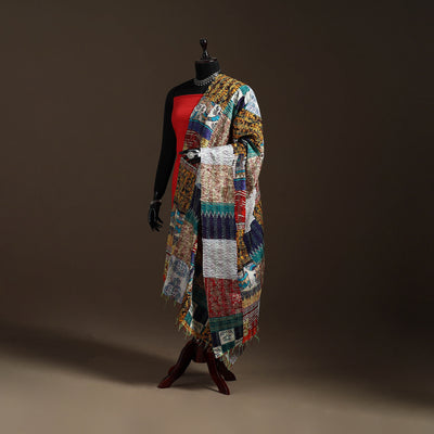 Bengal Hand Embroidery Patchwork Reversible Silk Kantha Dupatta 44
