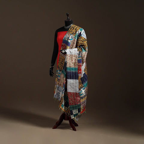 Bengal Hand Embroidery Patchwork Reversible Silk Kantha Dupatta 44