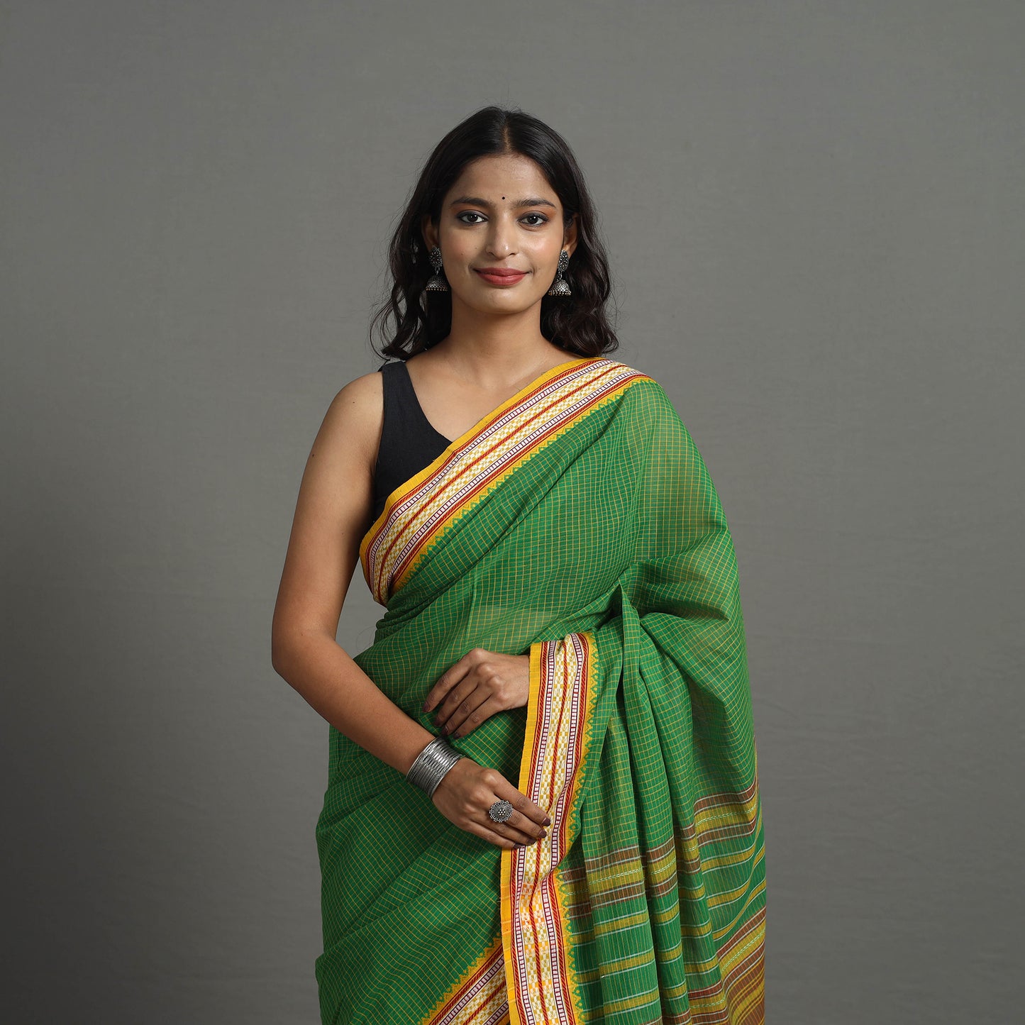 Green - Bengal Handwoven Cotton Stripes Begampuri Saree 28