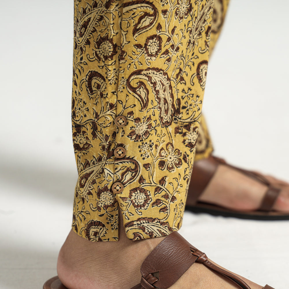 Yellow - Kalamkari Block Printed Cotton Elasticated Pant