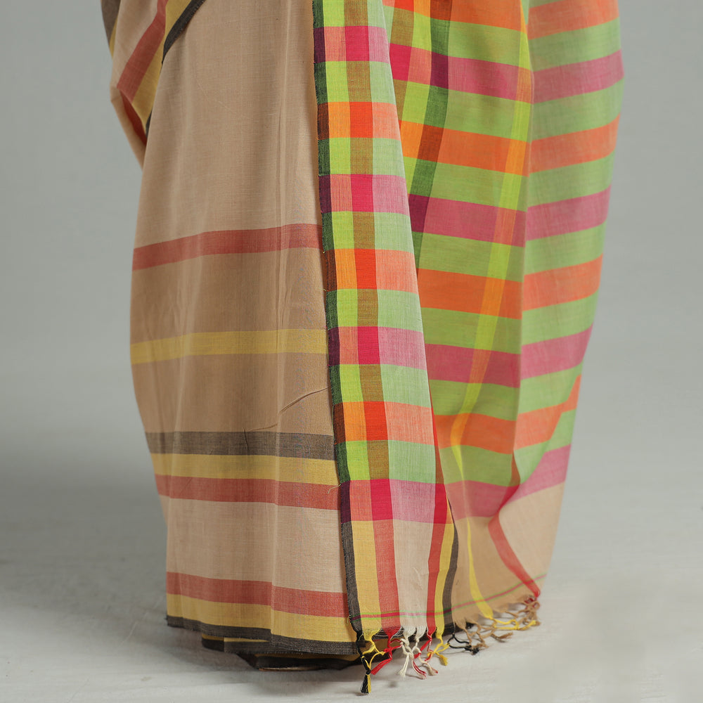 Brown - Bengal Woven Border Handloom Pure Cotton Saree 37