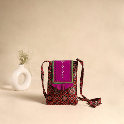 Traditional Kutch Mashru Silk Leather Flap Sling Bag 63