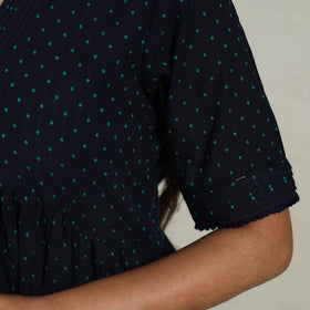 Buy Tiered Fit & Flare Cotton Navy Blue Jacquard Dress Online