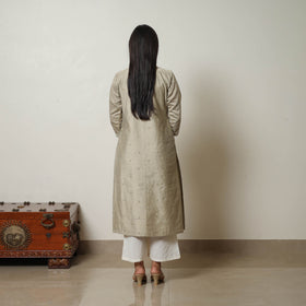 Brown - Polka Zari Butta Spun Dupion Silk Straight Plain Kurta 14