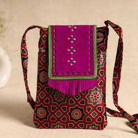 Traditional Kutch Mashru Silk Leather Flap Sling Bag 63