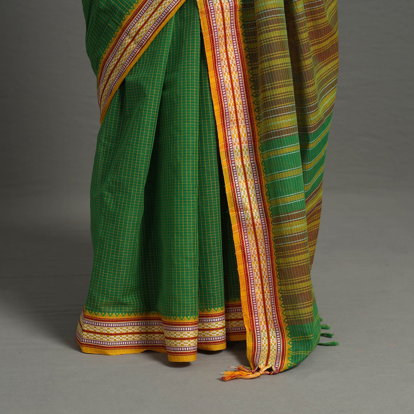 Green - Bengal Handwoven Cotton Stripes Begampuri Saree 28