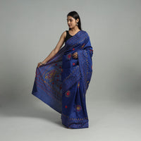 Blue - Handcrafted Bengal Nakshi Kantha Work Silk Saree 26