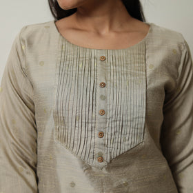 Brown - Polka Zari Butta Spun Dupion Silk Straight Plain Kurta 14