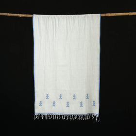 White - Burdwan Jamdani Handloom Cotton Stole with Tassels 04