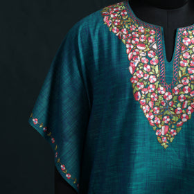 Blue - Kashmiri Kashida Hand Embroidered Cotton Kaftan (Medium) 16