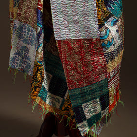 Bengal Hand Embroidery Patchwork Reversible Silk Kantha Dupatta 44