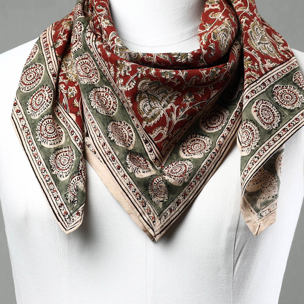 Red - Pedana Kalamkari Block Printed Natural Dyed Cotton Scarf 26