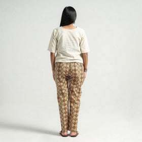 Beige - Kalamkari Block Printed Cotton Elasticated Pant