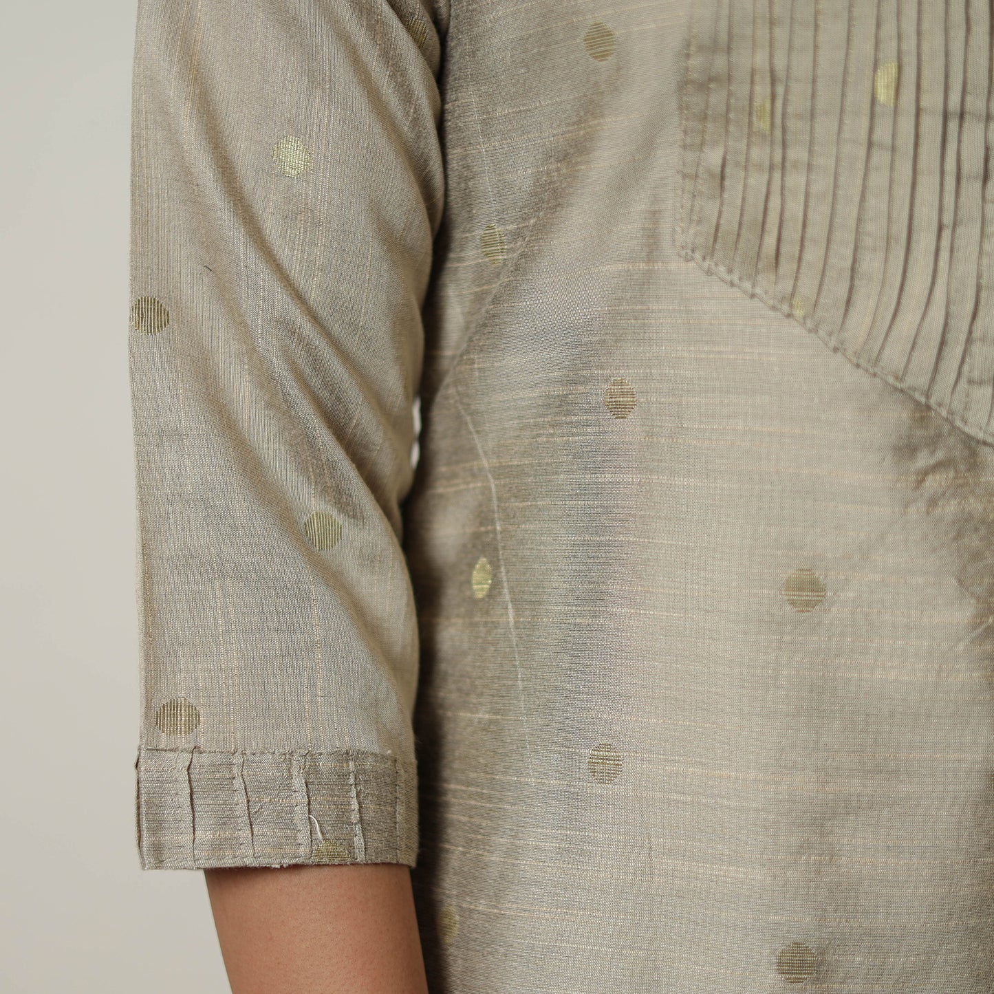 Brown - Polka Zari Butta Spun Dupion Silk Straight Plain Kurta 14