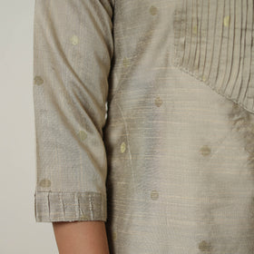 Brown - Polka Zari Butta Spun Dupion Silk Straight Plain Kurta 14