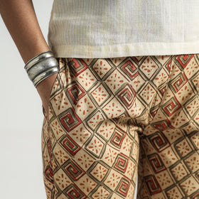 Beige - Kalamkari Block Printed Cotton Elasticated Pant