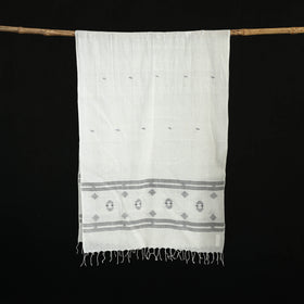 White - Burdwan Jamdani Handloom Cotton Stole with Tassels 02