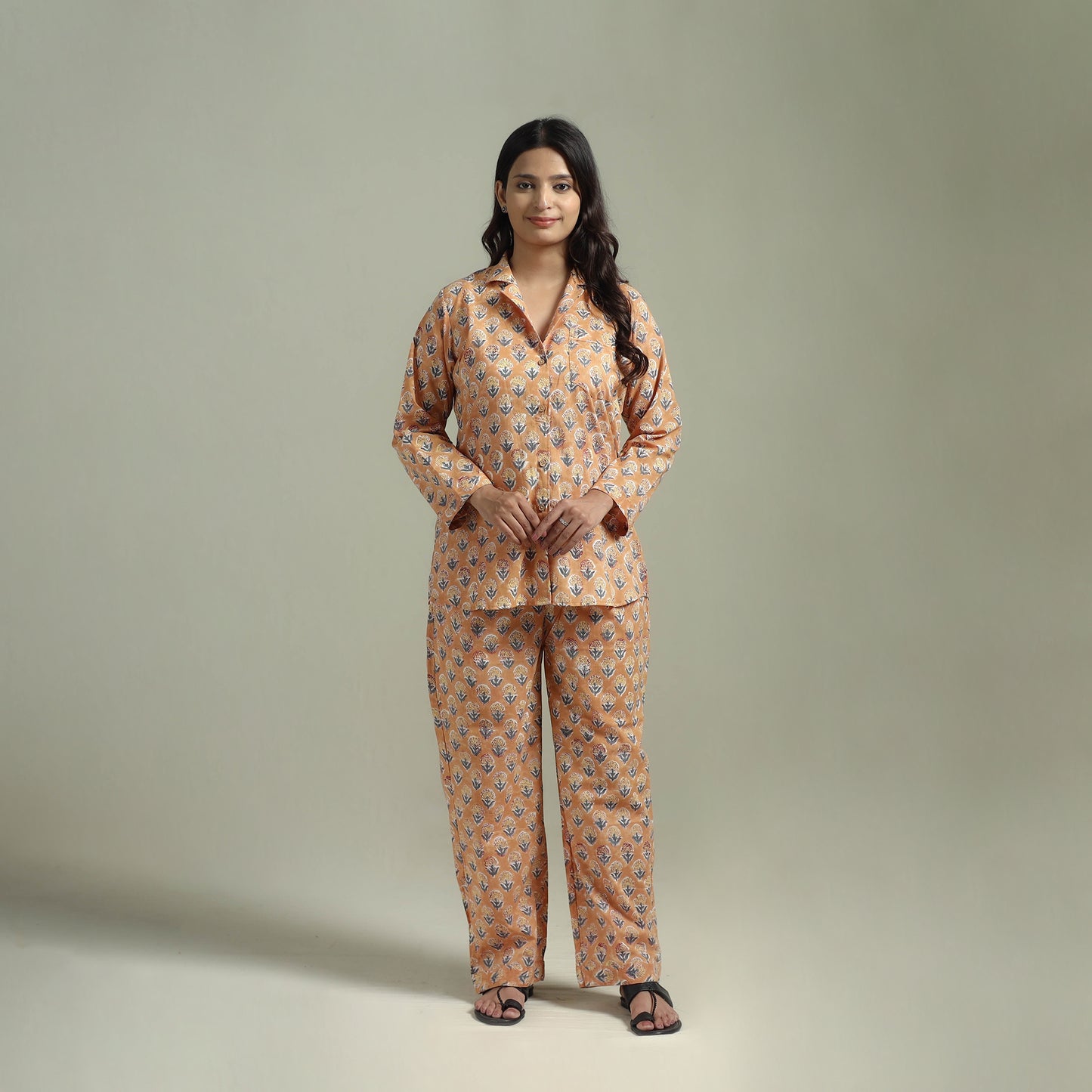 Sanganeri Floral Printed Cotton Night Suit for Women 17