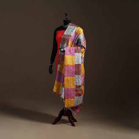 Bengal Hand Embroidery Patchwork Reversible Silk Kantha Dupatta 45