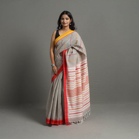 Grey - Bengal Handwoven Cotton Begampuri Saree 01