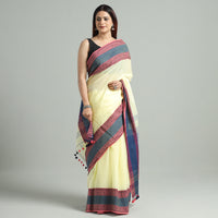 Yellow - Bengal Woven Border Handloom Pure Cotton Saree 38