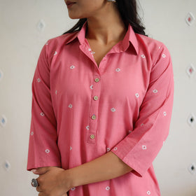 Pink - Pure Cotton Straight Jacquard Kurta 14