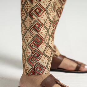 Beige - Kalamkari Block Printed Cotton Elasticated Pant