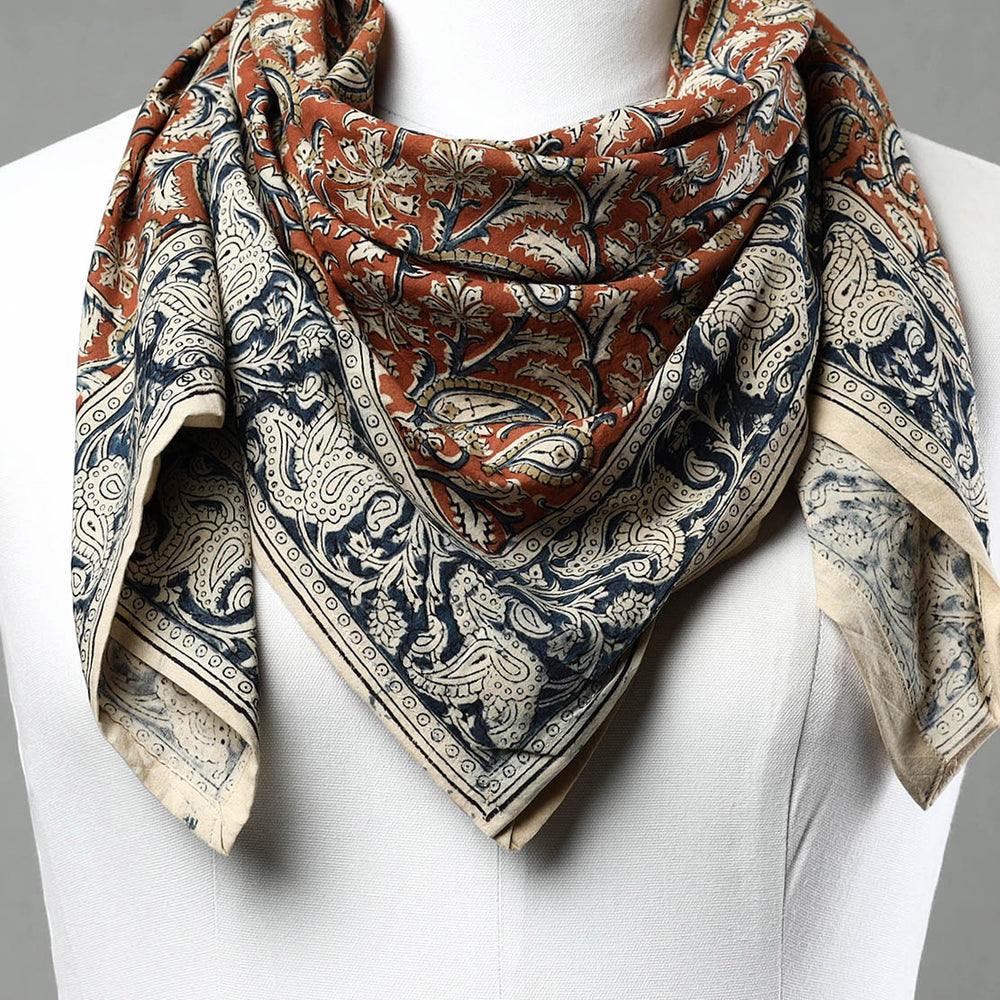 Orange - Pedana Kalamkari Block Printed Natural Dyed Cotton Scarf 29