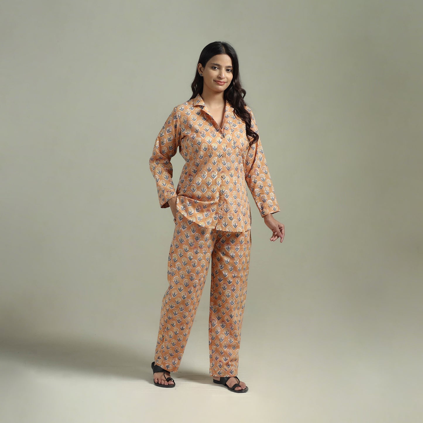 Sanganeri Floral Printed Cotton Night Suit for Women 17